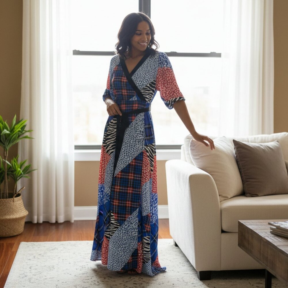 Mixed Print Maxi Dress w/ Shoulder Slits - Picture 3 of 6